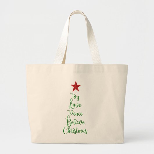 Joy Love Peace Geloof Kerstboom Met Rood Grote Tote Bag (Voorkant)