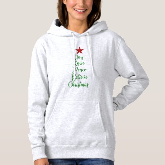 Joy Love Peace Geloof Kerstboom Met Rood Hoodie (Voorkant)