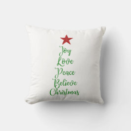 Joy Love Peace Geloof Kerstboom Met Rood Kussen