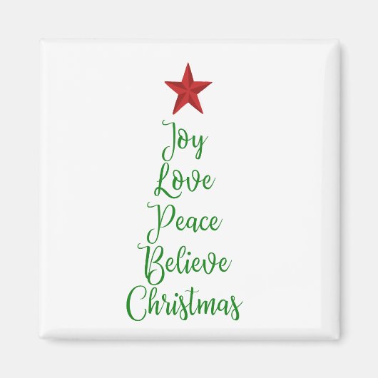 Joy Love Peace Geloof Kerstboom Met Rood Magneet (Voorkant)