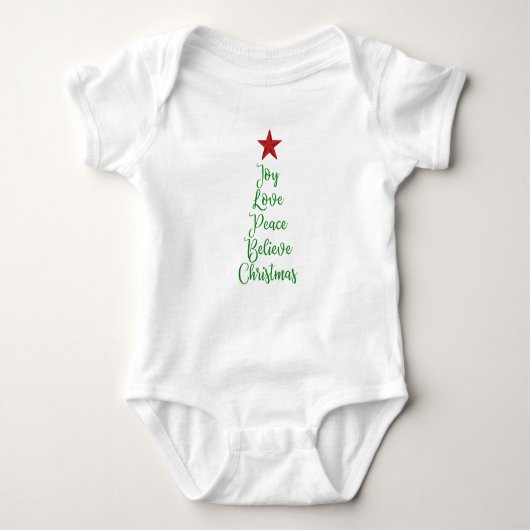 Joy Love Peace Geloof Kerstboom Met Rood Romper (Voorkant)