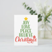 Joy, Love, Peace, Geloof, kerstboomkoffie Feestdagenkaart (Staand voorkant)