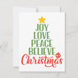 Joy, Love, Peace, Geloof, kerstboomkoffie Feestdagenkaart