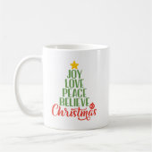 Joy, Love, Peace, Geloof, kerstboomkoffie Koffiemok (Links)
