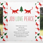 Joy Love Peace kat, boompatroon kerstfoto Drieluik Wenskaart (Binnenkant midden)