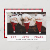 JOY LOVE PEACE Kerstmis Funny Foto Feestdagenkaart (Voorkant / Achterkant)