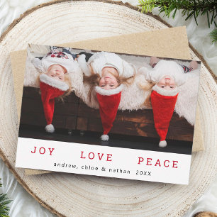 JOY LOVE PEACE Kerstmis Funny Foto Feestdagenkaart