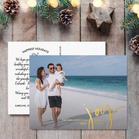 Joy Love Peace Large Fotokerstbriefje Gold Folie Feestdagen Briefkaart