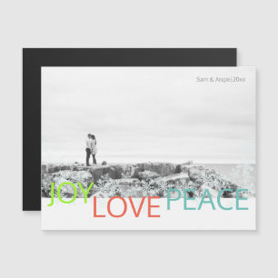 Joy Love Peace Minimalistisch magnetisch foto Brie Magnetische Uitnodiging