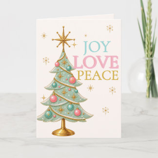 Joy Love Peace Mint Retro Kerstboom Pastel Kaart