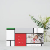 Joy Love Peace Mondrian Minimalist Modern Foto Feestdagenkaart (Staand voorkant)