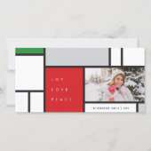 Joy Love Peace Mondrian Minimalist Modern Foto Feestdagenkaart (Voorkant)