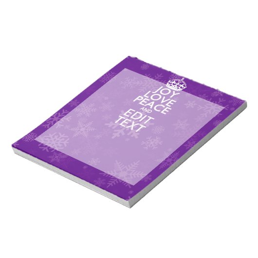 Joy Love Peace Paarse Jouw tekst Keep Calm Notitieblok (Linkerzijde)