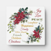 Joy Love Peace Poinsettia Kerstmis Fotoplaat (Voorkant)