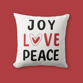 Joy Love Peace Red Heart Inspirational Kussen
