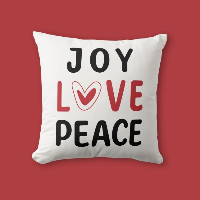 Joy Love Peace Red Heart Inspirational Kussen (Creator heeft geüpload)