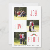 Joy Love Peace rode, witte kerstfotokaart Kaart (Voorkant)