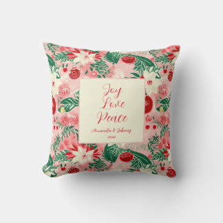 Joy Love Peace Roze Rood Bloemen Sierkussen