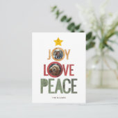 Joy Love Peace Rustic Fotokerstboom Feestdagenkaart (Staand voorkant)