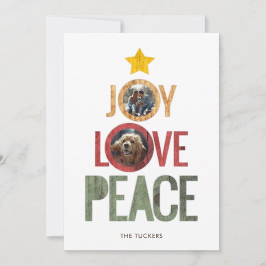 Joy Love Peace Rustic Fotokerstboom Feestdagenkaart (Voorkant)