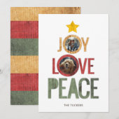 Joy Love Peace Rustic Fotokerstboom Feestdagenkaart (Voorkant / Achterkant)