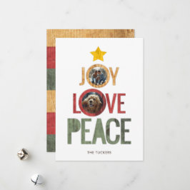 Joy Love Peace Rustic Fotokerstboom Feestdagenkaart