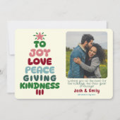 Joy Love Peace Tree Foto Feestdagenkaart (Voorkant)