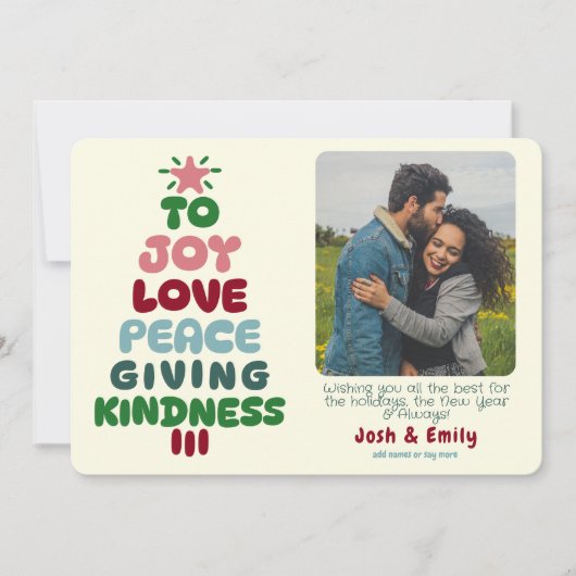 Joy Love Peace Tree Foto Feestdagenkaart (Voorkant)