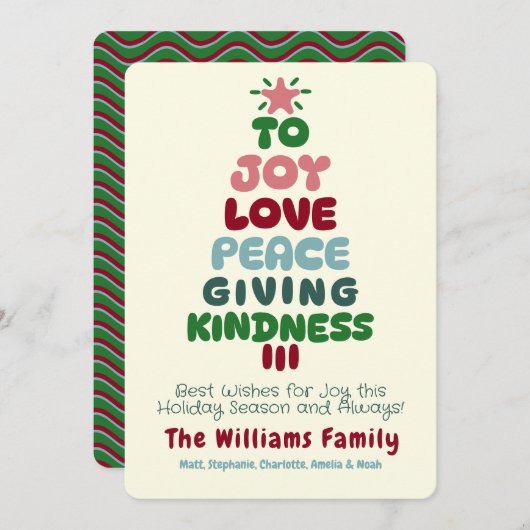 Joy Love Peace Tree Holiday-kaart Feestdagenkaart (Voorkant / Achterkant)