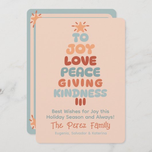 Joy Love Peace Tree Single Photo Holiday Kaart (Voorkant / Achterkant)