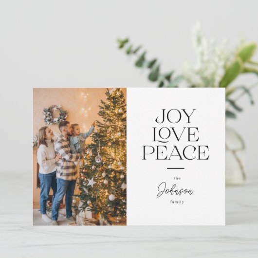 Joy Love Peace Typography Landscape Christmas Feestdagenkaart (Staand voorkant)