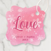 Joy Love Pink Snowflakes Kerstvakantie Bedankjes Labels (Achterkant)