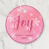 Joy Love Pink Snowflakes Kerstvakantie Custom Bedankjes Labels (Voorkant)