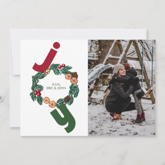 Joy met foto en geïllustreerde kerstkrans feestdagenkaart (Voorkant)