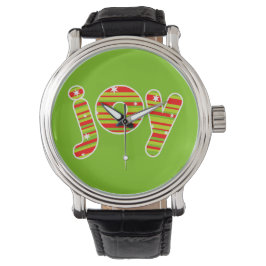 JOY met Kerstmis, rode en groene strepen Horloge
