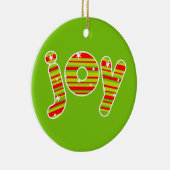 JOY met Kerstmis, rode en groene strepen Keramisch Ornament (Rechts)