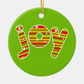 JOY met Kerstmis, rode en groene strepen Keramisch Ornament (Voorkant)