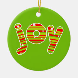 JOY met Kerstmis, rode en groene strepen Keramisch Ornament