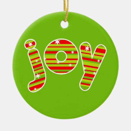 JOY met Kerstmis, rode en groene strepen Keramisch Ornament (Voorkant)