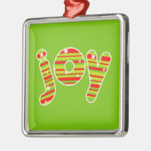 JOY met Kerstmis, rode en groene strepen Metalen Ornament (Links)