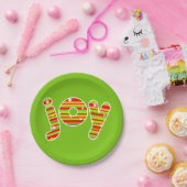 JOY met Kerstmis, rode en groene strepen Papieren Bordje (Feest)