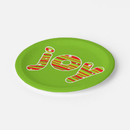 JOY met Kerstmis, rode en groene strepen Papieren Bordje