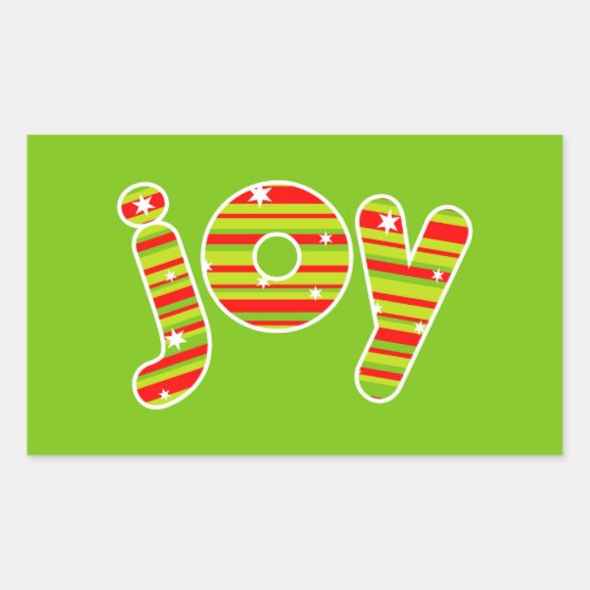 JOY met Kerstmis, rode en groene strepen Rechthoekige Sticker (Voorkant)