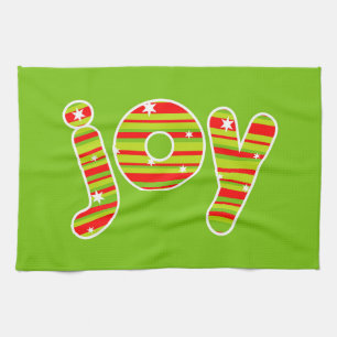 JOY met Kerstmis, rode en groene strepen Theedoek