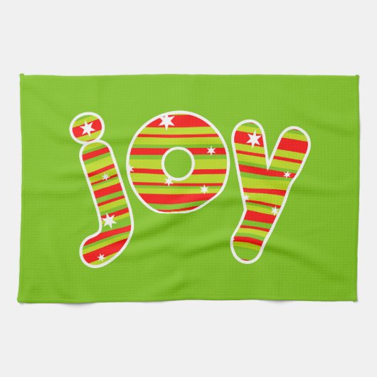 JOY met Kerstmis, rode en groene strepen Theedoek (Horizontaal)