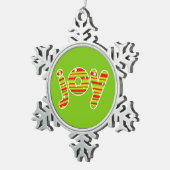JOY met Kerstmis, rode en groene strepen Tin Sneeuwvlok Ornament (Rechts)