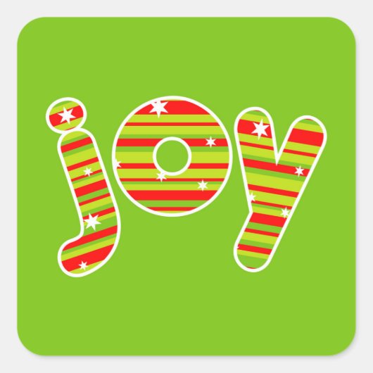 JOY met Kerstmis, rode en groene strepen Vierkante Sticker (Voorkant)
