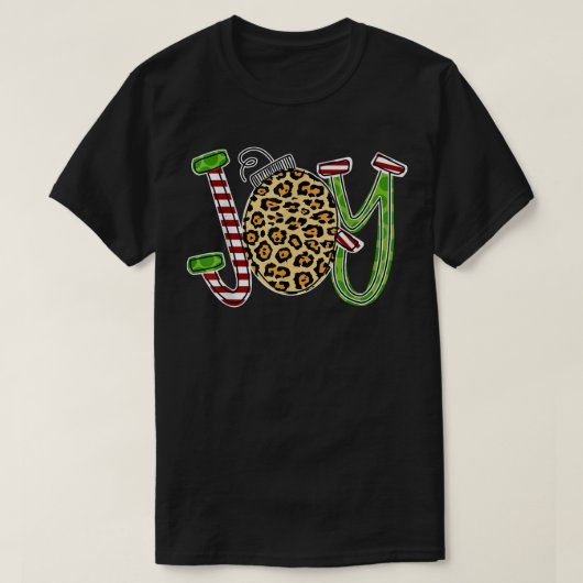 Joy met Leopard Candy Cane Kerstmis T-shirt (Design voorkant)