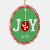 JOY met Stripe Background Chiropractic Kerstmis Keramisch Ornament (Rechts)