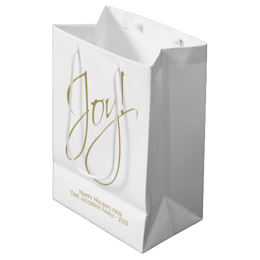 Joy! Minimale Gold- en witte legante feestdag Medium Cadeauzakje (Voorkant Gekanteld)